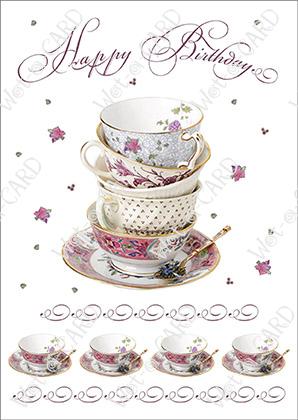 Happy Birthday Teacup Stack Vintage